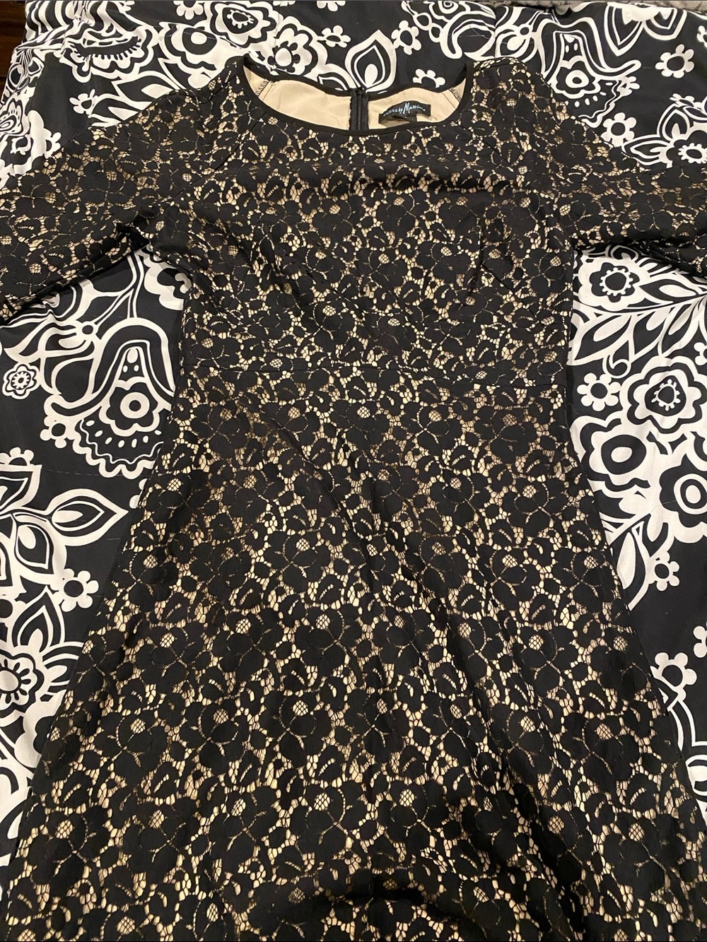 Guess By Marciano dress. Size 6. Black Lace Overlay Dress with Nude Lining